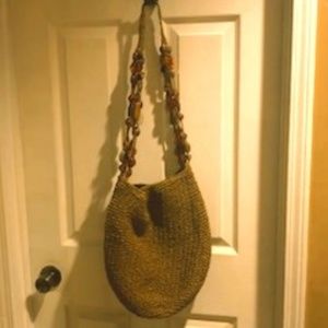 Miami Blue Beaded Woven Straw Handbag